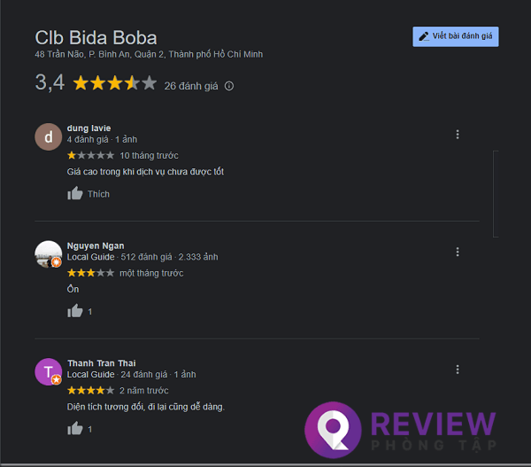 Review của khách hàng về CLB Bida Boba quận 2