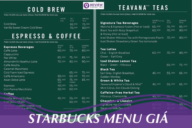 Starbucks menu giá mới nhất Vào Starbucks nên uống gì